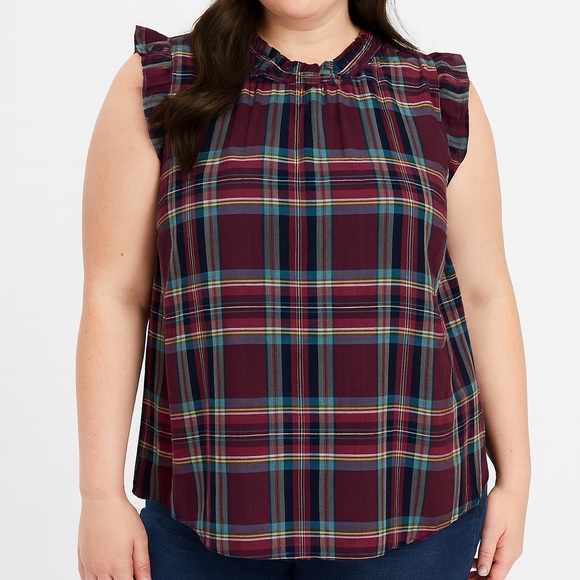 LOFT Tops - LOFT Burgundy Red Purple Colorful Plaid Sleeveless Top Plus Size 14